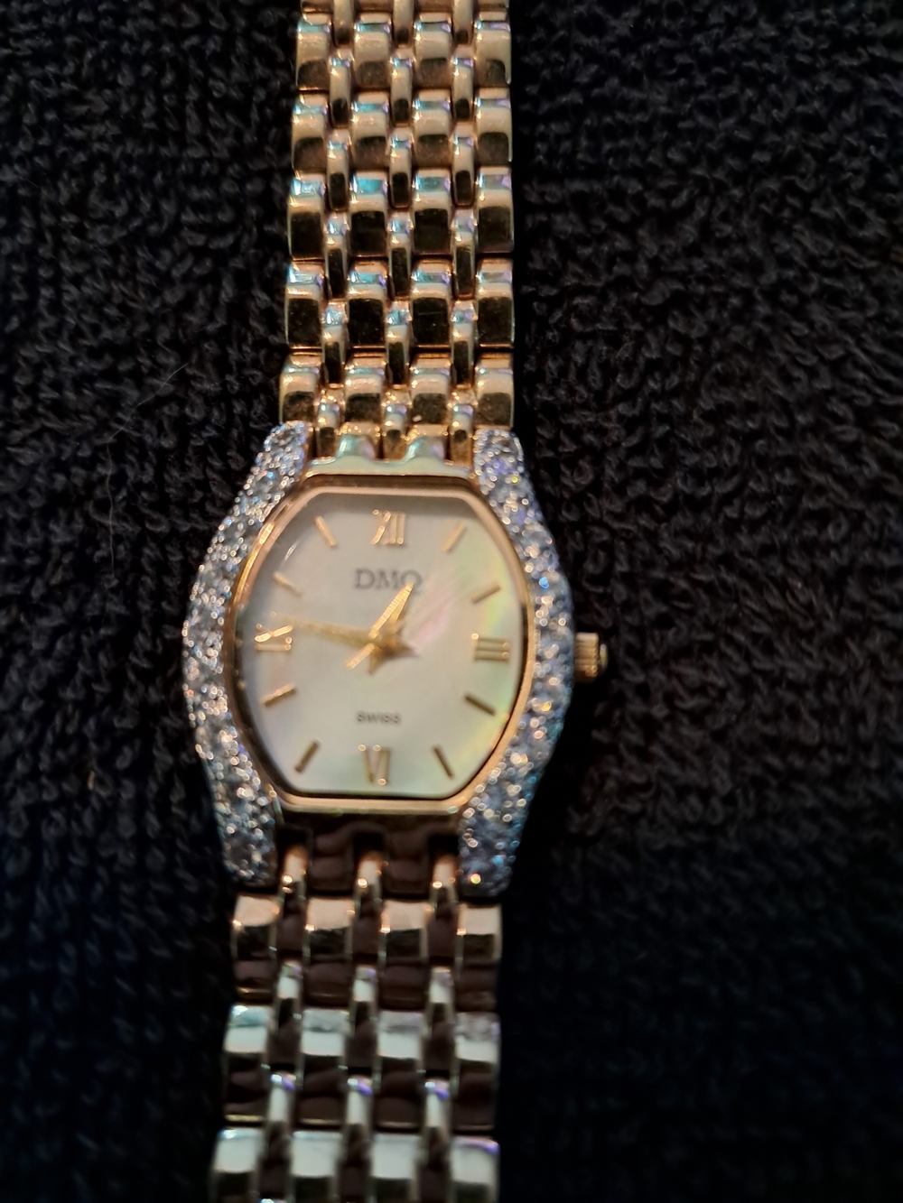 Gold-tone DMQ Swiss Mvmt With Crystal Accent ..Ladies Watch - Gold & White